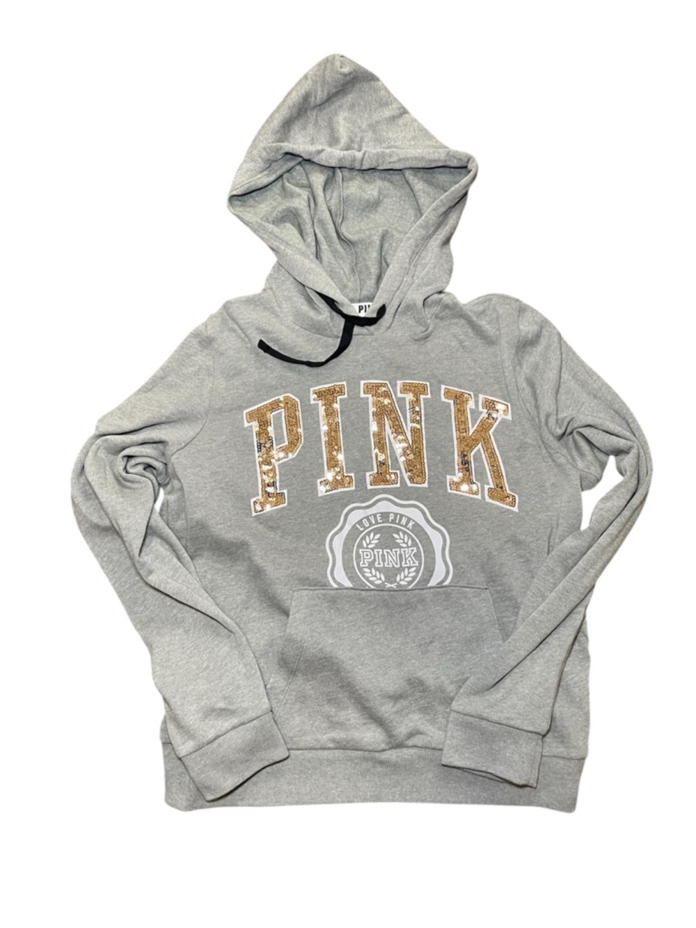 PINK Victoria's Secret Women's Gray Bling Hooded Pullover Sweatshirt Size Medium